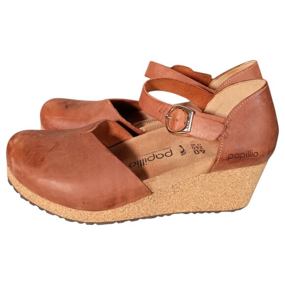 Birkenstock Papillio Shoes Leather Closed Toe Mary Wedge Heel Brown Womens 9 - Picture 11 of 13